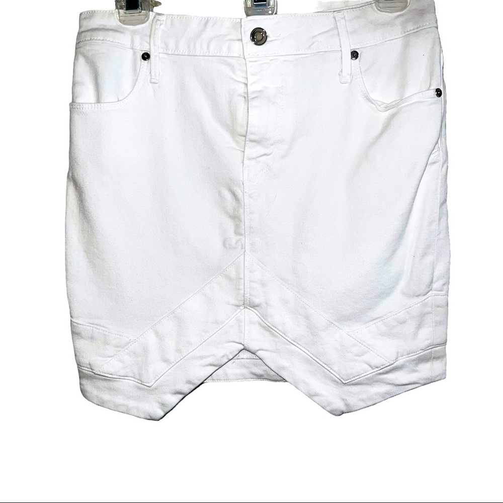 RtA Tempest Skirt White Cotton Denim Mini High Waist Stretch Denim 28  Pristine
